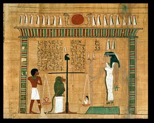 The Weghing of the Heart, detalj från en sida i Dödsboken (papyrus)