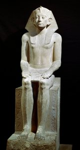 Egyptisk antikvitet: kalkstensstaty av farao Amenemhet (Amenemhat) III. 12:e dynasti. 1910 f.Kr. Från Hawara. Dämpa. 160 cm Kairo, Egyptiska museet