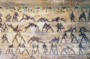 Kampscener, väggmålning, Kethi-grav, Beni Hasan Necropolis, Egypten, Egyptisk civilisation, Mellanriket, Dynasti XII