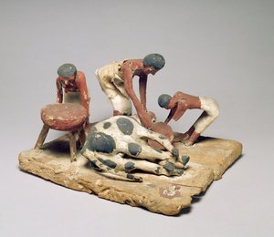 Modell av slaktare på jobbet, från Tomb of Khety, Beni Hasan, Middle Kingdom, c.1985-1900 f.Kr. (målat trä)