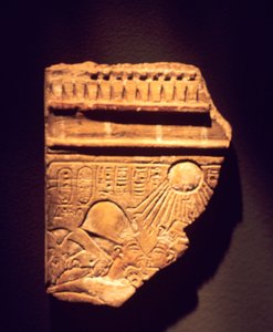 Akhenaten & Nefertiti relieffragment av Egyptian 18th Dynasty