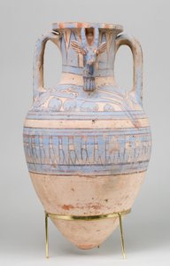 Blåmålad Ibex Amphora från Malqata, ca 1390–1353 f.Kr. (keramik, vit krämglas, färg)