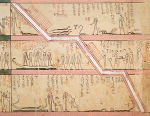 Nedstigning från sarkofagen till graven, från Tuthmosis III-graven (ca 1504-1450 f.Kr.) New Kingdom (väggmålning)