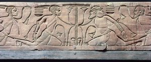 Detalj från Tutankhamons ceremoniella fotpall (ca 1370-52 f.Kr.) Nya kungariket (trä)