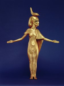 Detalj av gudinnan Selket från helgedomen i överdäckningen, från Tutankhamons grav (ca 1370-1352 f.Kr.) Nya kungariket (förgyllt trä) (se även 228567)