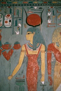 Egypten, Antika Thebe, Luxor, Konungarnas dal, Horemhebs grav, Muralmålning föreställande gudinnan Isis, Nya riket, XVIII:e dynastin av Egyptian 18th Dynasty