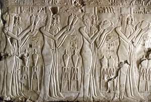 Egyptisk antikvitet: unga flickor ger offer. Kheruefs grav (TT 192) (18:e dynastin av Egyptian 18th Dynasty
