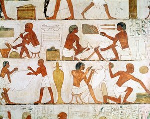 Gravering och polering av vaser i guld och silver, från Rekhmires grav av Egyptian 18th Dynasty