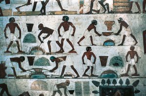 Gjuteriverksamhet, South Wall of the Tomb of Rekhmire, New Kingdom (väggmålning) av Egyptian 18th Dynasty