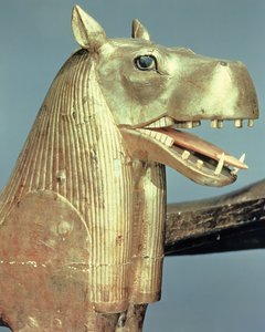 Begravningssänghuvud i form av gudinnan Tueris, från Tutankhamons grav (ca 1370-52 f.Kr.) Nya kungariket (förgyllt trä)