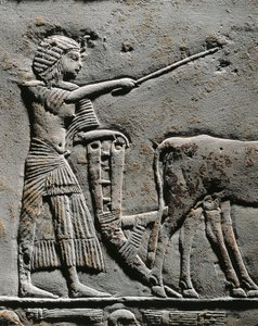 Horemheb plöjer mark på Iarus fält, relief från Horemhebs grav i Saqqara, detalj av Egyptian 18th Dynasty