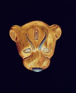 Leopardhuvud, från Tutankhamons grav, Nya kungariket (trä täckt med gesso överdraget med guld)