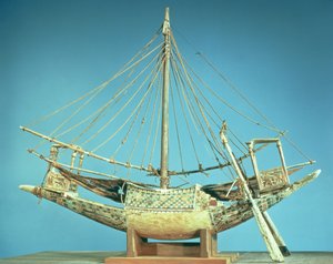 Modell av en av faraonernas båtar, från Tutankhamons grav (ca 1370-52 f.Kr.) New Kingdom (trä)