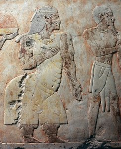 Drottning av Punt, detaljbild som visar en expedition till landet Punt, målad relief, kolonnaden i Punt, Hatshepsuts gravtempel, Deir el-Bahari, Thebes nekropol (Unescos världsarvslista) av Egyptian 18th Dynasty