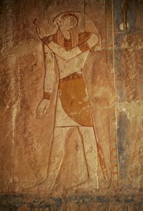 Relief med Horus, Hatshepsuts dödstempel, Deir el-Bahari, Theban Necropolis (UNESCO:s världsarvslista) av Egyptian 18th Dynasty