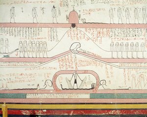 Scen från Book of Amduat som visar resan till underjorden, New Kingdom (väggmålning)