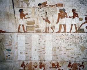 Väger guld och silver, detalj från fresker i Tomb of Rekhmire, Sheikh Abd el Qurnah Necropolis, Luxor, Thebe (Unescos världsarvslista av Egyptian 18th Dynasty