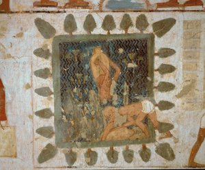 Arbetare som bär vaser (muralmålning) av Egyptian 18th Dynasty