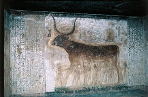 Egypten, Luxor, Konungarnas dal, Seti I:s grav, interiörfresker föreställande gudinnan Nut som ko av Egyptian 19th Dynasty