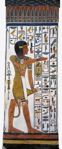 Egypten, Thebe, Luxor, Drottningarnas dal, Nefertaris grav, väggmålning av guden Horus i gravkammaren från 19:e dynastin av Egyptian 19th Dynasty