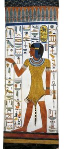 Egypten, Thebe, Luxor, Drottningarnas dal, Nefertaris grav, väggmålning på pelare i gravkammaren från 19:e dynastin av Egyptian 19th Dynasty