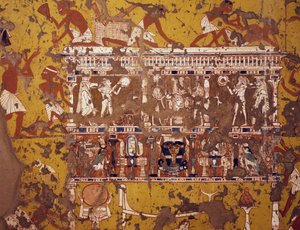 Tillverkning av snidad bår, fresk, skulptören Ipys grav, Deir el-Medina Theban Necropolis (Unescos världsarvslista av Egyptian 19th Dynasty