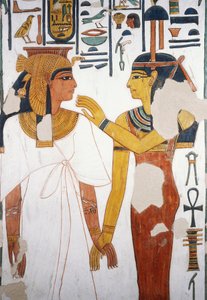 Nefertari möter gudinnan Isis, fresk, norrläge fasaden på den fjärde pelaren, gravkammare, Nefertaris grav (QV66), Valley of the Queens, Thebe (Unescos världsarvslista av Egyptian 19th Dynasty