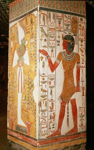 Pelare föreställande Osiris och en präst som bär panterskinn, från graven av Nefertari, New Kingdom (väggmålning)