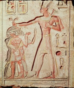 Ramses (1279 - 1213 f.Kr.) slår sina fiender (målad kalkstensrelief, 19:e dynastin)