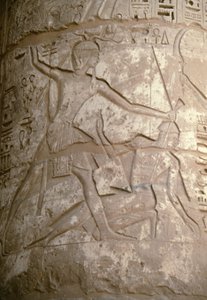 Ramses håller sina asiatiska fiender i håret medan han förbereder sig för att döda dem, relief, Seti I:s tempel, Kanais, Egypten, Egyptisk civilisation, Nya riket, XIX:e dynastin (foto) av Egyptian 19th Dynasty