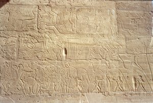 Relief som visar egyptiska trupper som stormar den hettitiska staden Dapur, från Great Hypostyle Hall, New Kingdom, C.1297-1185 BC