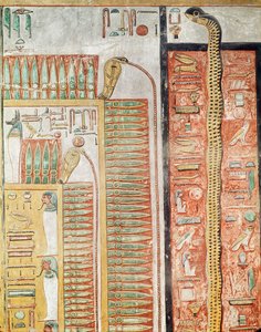 Relief som visar vägen som de döda måste korsa till livet efter detta, från Seti I:s grav (ca 1294-1279 f.Kr.) New Kingdom (målad kalksten)