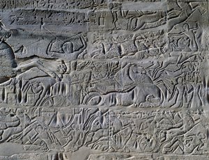 Seti I:s fälttåg i Syrien och Palestina, relief, norra ytterväggen i den stora hypostylhallen, Karnaks tempelkomplex (Unescos världsarvslista av Egyptian 19th Dynasty