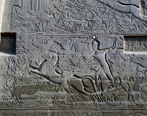 Seti I:s fälttåg i Syrien och Palestina, relief, norra ytterväggen i den stora hypostylhallen, Karnaks tempelkomplex (Unescos världsarvslista av Egyptian 19th Dynasty