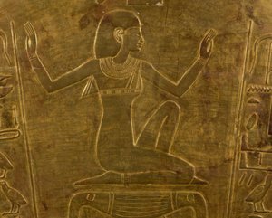 Gudinnan Isis, dekorativ detalj på sarkofag av drottning Tuya, Ramses II:s mor, förgyllt trä, Egyptisk civilisation, Nya riket, XIX:e dynastin av Egyptian 19th Dynasty