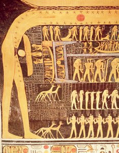 Detalj från Dagens bok från taket i gravkammaren i Ramses VI:s grav (r.1143-1136 f.Kr.) Nya kungariket (väggmålning)