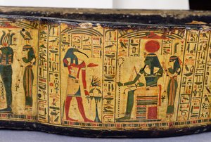 Detalj av den yttre kistbasen på mumin av Nesyamun, möjligen hittad i Deir El-Bahri, New Kingdom, ca 1100 f.Kr. (målat trä) av Egyptian 20th Dynasty