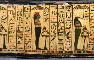 Detalj av den yttre kistbasen av mumin av Nesyamun, möjligen hittad i Deir El-Bahri, New Kingdom, ca 1100 f.Kr. (målat trä) av Egyptian 20th Dynasty