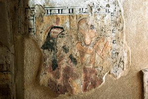 Egyptisk antikvitet: representation av Shuroy och hans fru i tillbedjan. Målning av Shuroys grav (TT13). 20:e dynasti. 1190-1077 f.Kr. Nekropolen i Dra Abu el-Naga, Västbanken i Luxor, Egypten av Egyptian 20th Dynasty