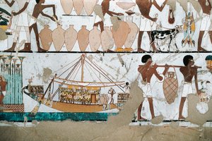 Väggmålning som visar scenen för transport av vin på båt, från New Kingdom av Egyptian 20th Dynasty