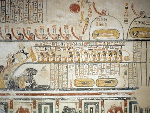 Procession efter solguden Ras himmelsnavigering, Jordens bok, detalj från fresker av gravkammaren i Ramses VI:s grav, Kungarnas dal, Luxor, Thebe (Unescos världsarvslista av Egyptian 20th Dynasty
