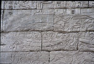 Sjöfolket, sjöslaget vid Ramses III, Medinet Habu, sten 1195-64 f.Kr.