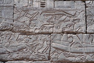 Sjöfolket, sjöslaget vid Ramses III, Medinet Habu, sten 1195-64 f.Kr.