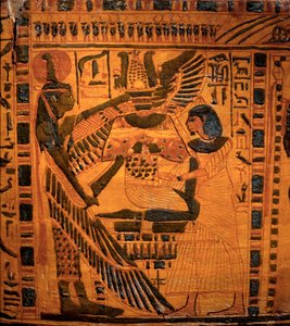 Egyptisk antiken: "" Den nedlagda hälsad av Devinite Maat"" Detalj av sarkofagen av den skriftlärda Butehamon. 3:e mellanperioden. 21:a dynastin. 990-970 f.Kr. Från Thebe. Dämpa. 211 cm Turin, Egyptiska museet av Egyptian 21st Dynasty