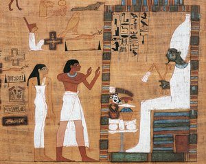 Papyrus föreställande man och hustru inför Osiris domstol