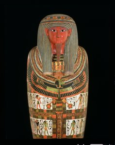 Mumiekartonnage av Nespanetjerepenere, detalj, troligen från Thebe, tredje mellanperioden (linne eller papyrus blandat med gips, målat) (detalj av 104182)