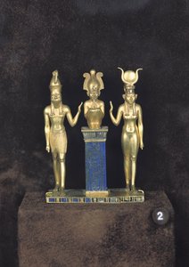 Osiris, Horus, Isis: Osorkon II:s triad, Osorkon II:s regeringstid, ca 874-850 f.Kr. (guld, lapis lazuli och glas)