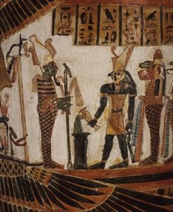 Osiris, detalj från kartongen av Nekhtefmet, tredje mellanperioden, c.934-889 f.Kr. (putsad och målad linne) av Egyptian 22nd Dynasty