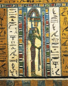 Putsad och målad träpanel föreställande gudinnan Isis, från Sarcophagus of Usai, Thebe av Egyptian 26th Dynasty