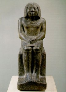 Sittande mansfigur, Egypten, Ankh, 3:e dynastin (porfyroid granit)